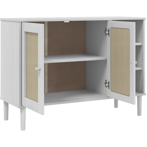 Komoda SENJA bijela izgled ratana 112x40x80 cm masivna borovina Slike