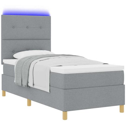  LED Box Spring Krevet Svijetlo siva 90 x 200 cm tkanina Svjetlosiva Slike