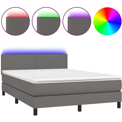 VidaXL Box spring postelja z vzmetnico LED siva 140x200cm umetno usnje, (20900443) Slike