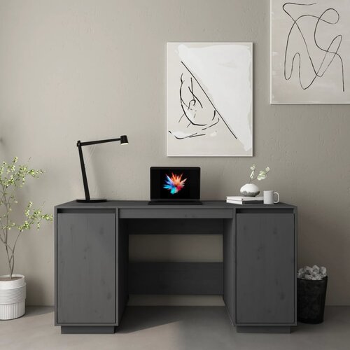 VidaXL Pisalna miza siva 140x50x75 cm trdna borovina Slike