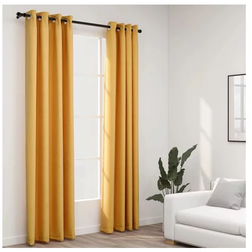 Zatemnitvene zavese z obročki 2 kosa rumene 140x225 cm