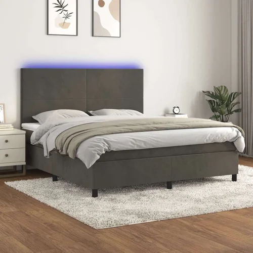  box spring s madracem LED tamnosivi 180x200 cm baršun