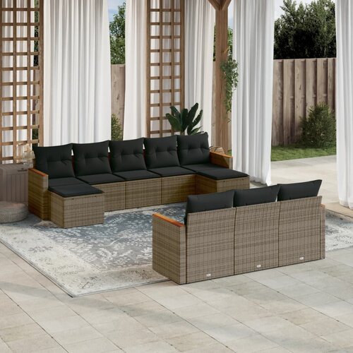 vidaXL 10-dijelni set vrtnih sofa od poliratana s jastucima sivi Cijene