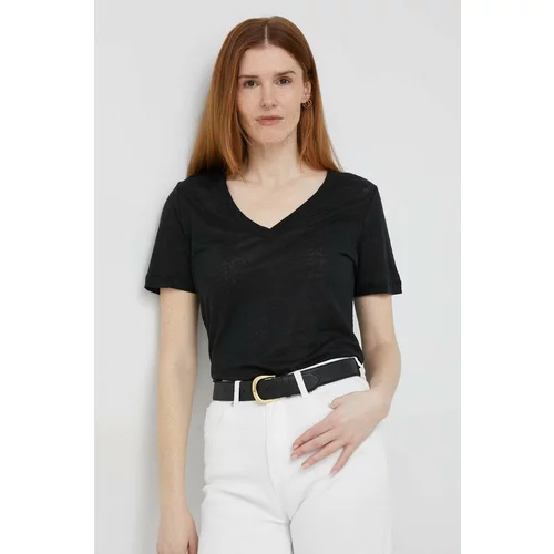 Calvin Klein Lanena kratka majica črna barva