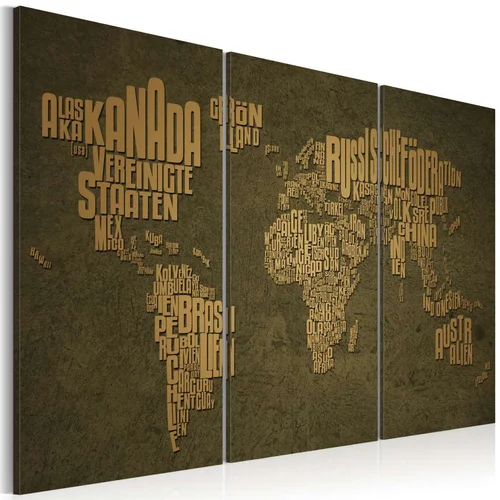  Slika - The map of the World German language:Beige continents - triptych 60x40