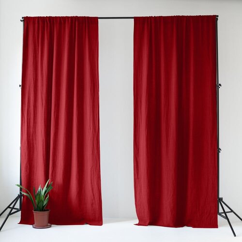 Linen Tales Rdeča lanena zavesa 140x330 cm Lava Falls – Cene