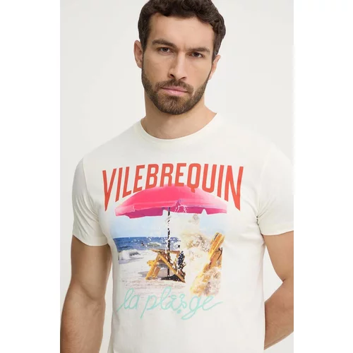 Vilebrequin Bombažna kratka majica PORTISOL moška, bež barva, PTSAP386