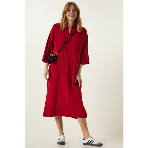 Happiness İstanbul Women's Red Polo Neck Oversize Knitwear Dress Slike