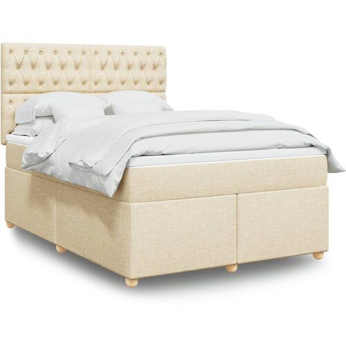 vidaXL Box spring postelja z vzmetnico krem 140x200 cm blago Cene