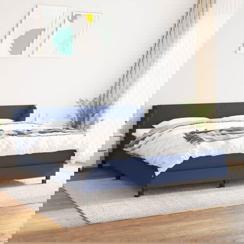 VidaXL Box spring postelja z vzmetnico modra 160x200 cm blago Slike