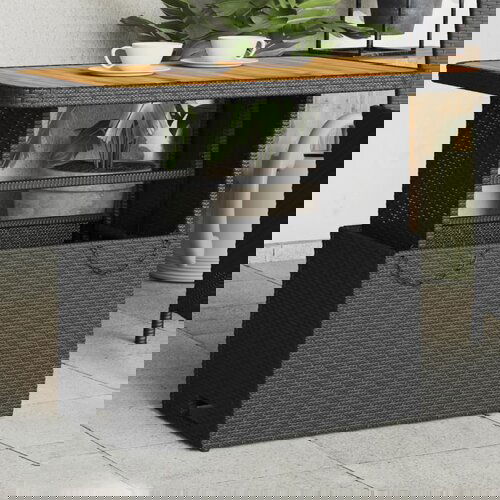 vidaXL Vrtni stol crni 90 x 55 x 71 cm od poliratana i bagremovog drva Cijene