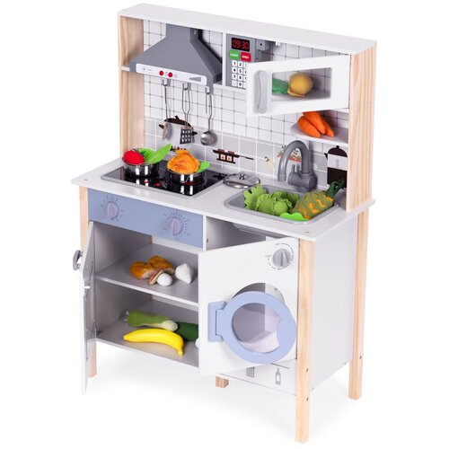 ECO TOYS Drvena dječja kuhinja za igru ​​sa zvukom, LED, pećnicom, perilicom rublja, kuhinjskim dodacima Slike