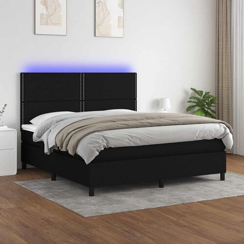 Krevet box spring s madracem LED crni 160x200 cm od tkanine Cijene