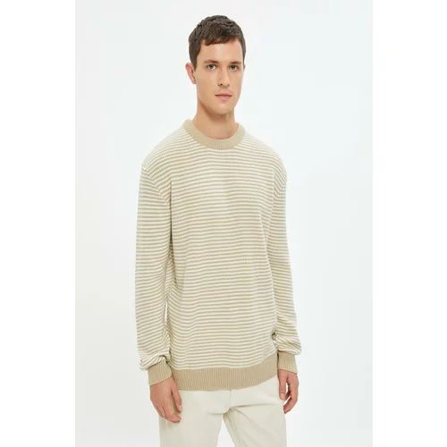 Koton Men's Beige Striped Sweater