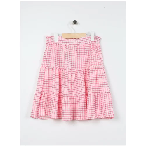 Koton Elastic Waist Regular Pink Gingham Short Girl Skirt 3skg70009ak