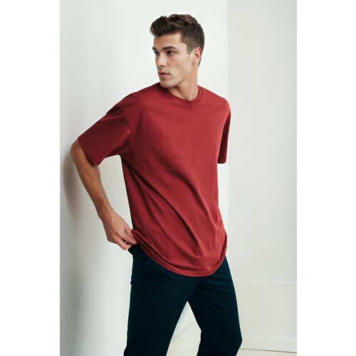 Dewberry 75226 Mens Oversized Fit Crew Neck T-Shirt-BURGUNDY Slike