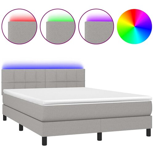  Krevet box spring s madracem LED svjetlosivi 140x200 cm tkanina Slike