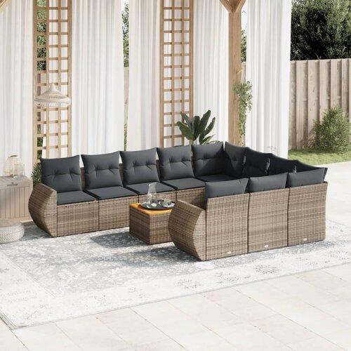 vidaXL 11-dijelni set vrtnih sofa od poliratana s jastucima sivi Cijene