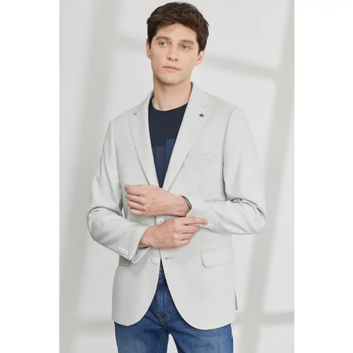 ALTINYILDIZ CLASSICS Men's Light Gray Slim Fit Slim Fit Monocollar Dobby Jacket.