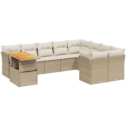 VidaXL 10-dijelni set vrtnih sofa s jastucima bež od poliratana Slike