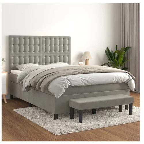 vidaXL Box spring postelja z vzmetnico svetlo siv 140x190 cm