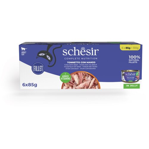  Ekonomično pakiranje Schesir Complete Nutrition filet u želeu 24 x 85 g - Tuna s govedinom Cijene