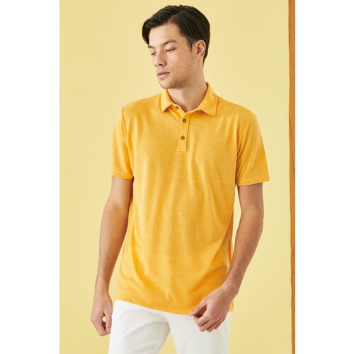 ALTINYILDIZ CLASSICS Men's Dark Yellow Slim Fit Slim Fit Polo Neck Plain Casual T-Shirt. Slike