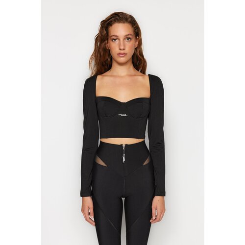 Trendyol X Sagaza Studio Black Knitted Crop Blouse Slike