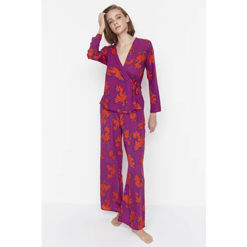 Trendyol Multicolor Patterned Double Breasted Tie Viscose Woven Pajamas Set