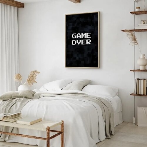  Slika - Pixel Game Over 60x90 U prirodnom drvenom okviru Slike