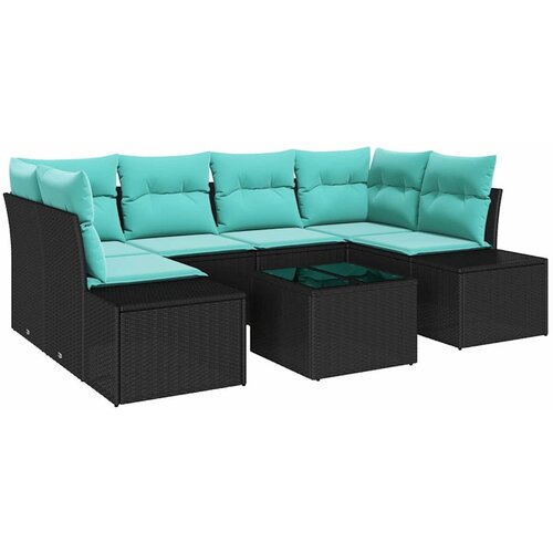 vidaXL Vrtna sedežna garnitura z blazino 7 pcs Črna poli ratan, (5000143997) Cene
