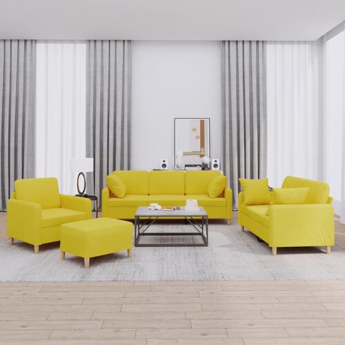  4-dijelni set sofa s jastucima svjetložuti od tkanine Cene