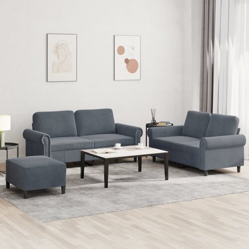  3-dijelni set sofa s jastucima tamnosivi bar&scaron;unasti Cijene