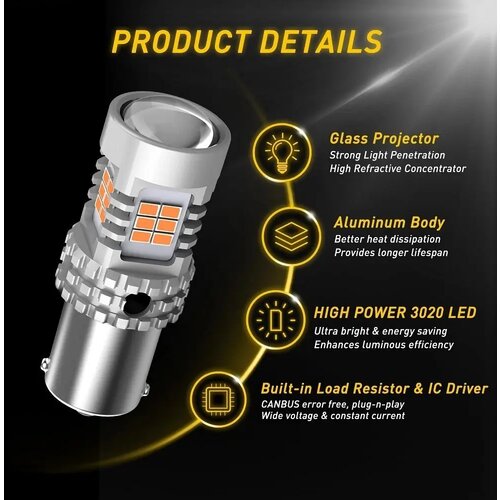 Auxito LED sijalice BA15S &#x17E;ute (amber) set od 2 komada BA15S-5KG26-Y2 Cene