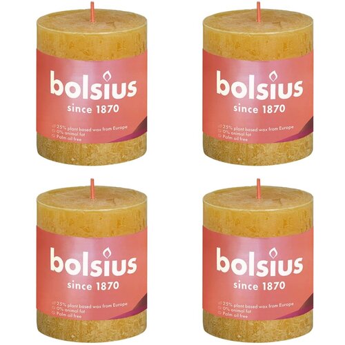 Bolsius rustične debele svijeće Shine 4 kom 80 x 68 mm žuta boja saća Slike