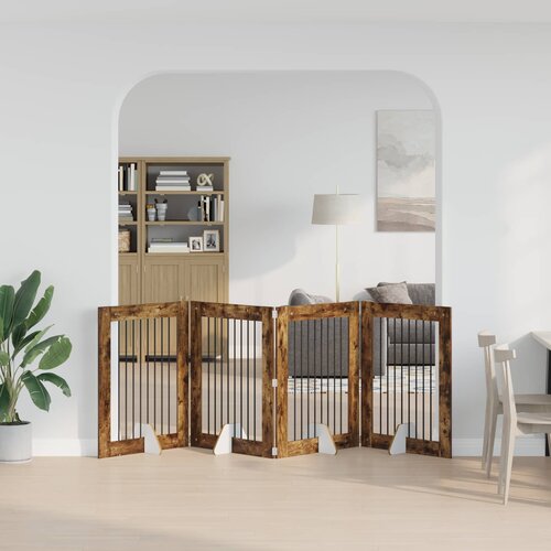  Vrata za pse s postoljem 4 pcs Dimljeni hrast 80 x 100 cm Slike