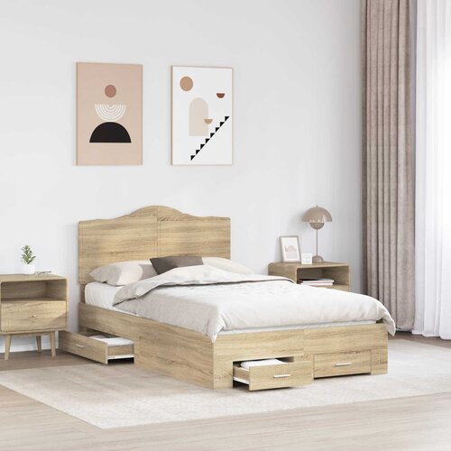 Krevetna konstrukcija s ladicama Sonoma hrast 120 x 200 cm Smeđa 206 x 123 x 100 cm Slike
