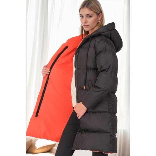 Dewberry Z9687 WOMEN'S COAT-BLACK-ORANGE Slike