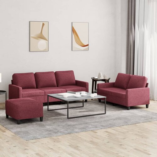  3-dijelni set sofa s jastucima crvena boja vina od tkanine Cijene