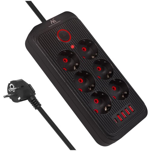 Maclean power strip, 6 socket extension + 4xUSB, 110-240V AC 50 /60Hz, 2.1A max 2500W, 1.5 m, black, MCE389 B Cene