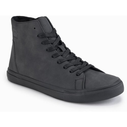 Ombre Men&amp;#039;s high-top sneakers with matte texture and embossed logo - black Slike