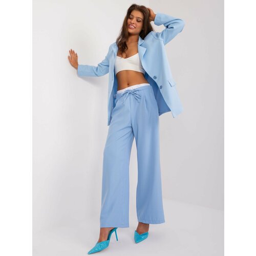 Fashion Hunters Light blue trousers with a wide double waist Cene