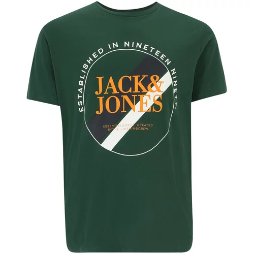 Jack & Jones Plus Majica 'LOOF' tamno zelena / narančasta / bijela