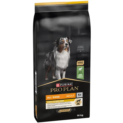  2 kg gratis! 12 kg / 14 kg PURINA PRO PLAN - All sizes Adult Light Sterilised janjetina (12 + 2 kg)