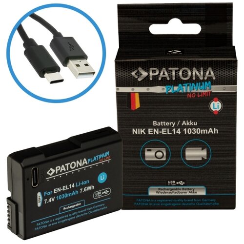 Patona Baterija za Nikon EN-EL14/EN-EL14A 1030 mAh Li-Ion Platinum USB-C punjenje Slike