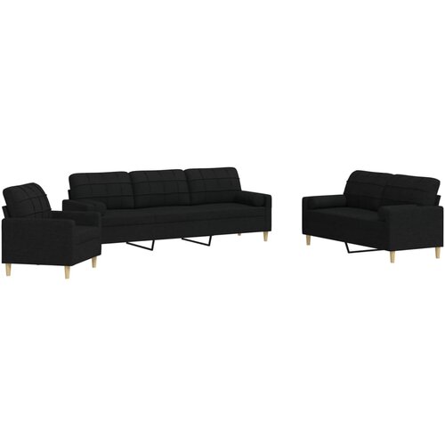 Maison Chic Sedežna garnitura - kavč 3-delna z blazinami črno blago, (21728313) Cene