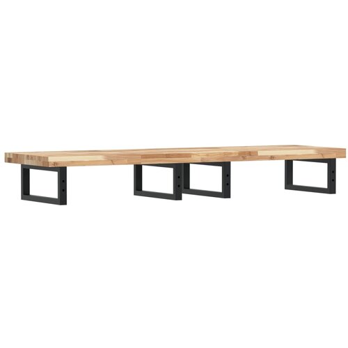  Zidna polica za umivaonik od čelika i masivnog bagremovog drva Smeđa 120 x 40 x 4 cm Slike