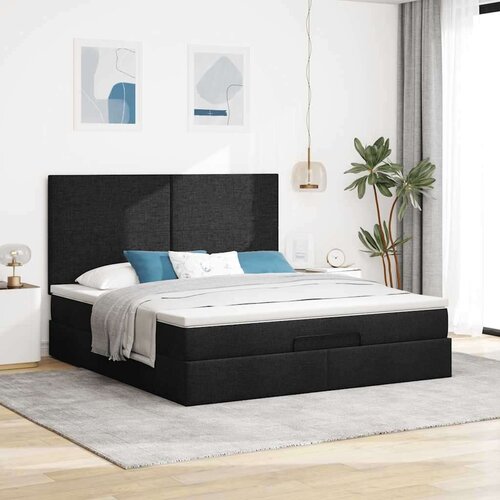 VidaXL Otomanski krevet s madracem i LED crni 180x200cm od tkanine Slike