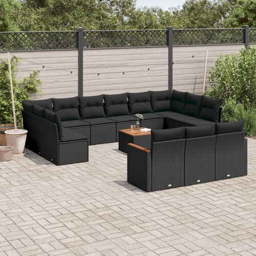  14-dijelni set vrtnih sofa s jastucima poliratan crni Cijene