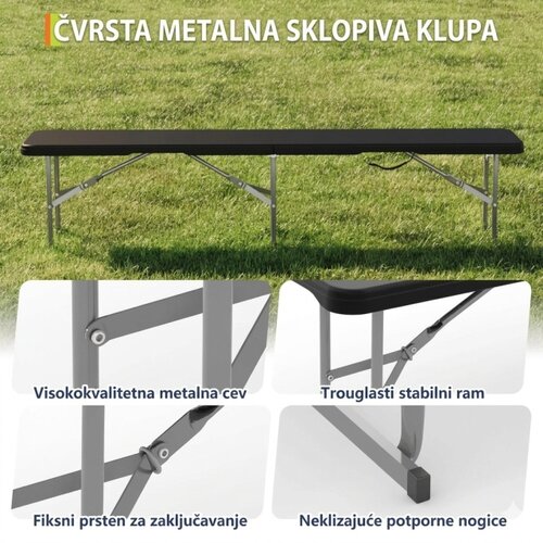Alberg Klupa na sklapanje 180x30x40cm metalnom konstrukcijom u crnoj boji ( AL-KL180-BK ) Slike
